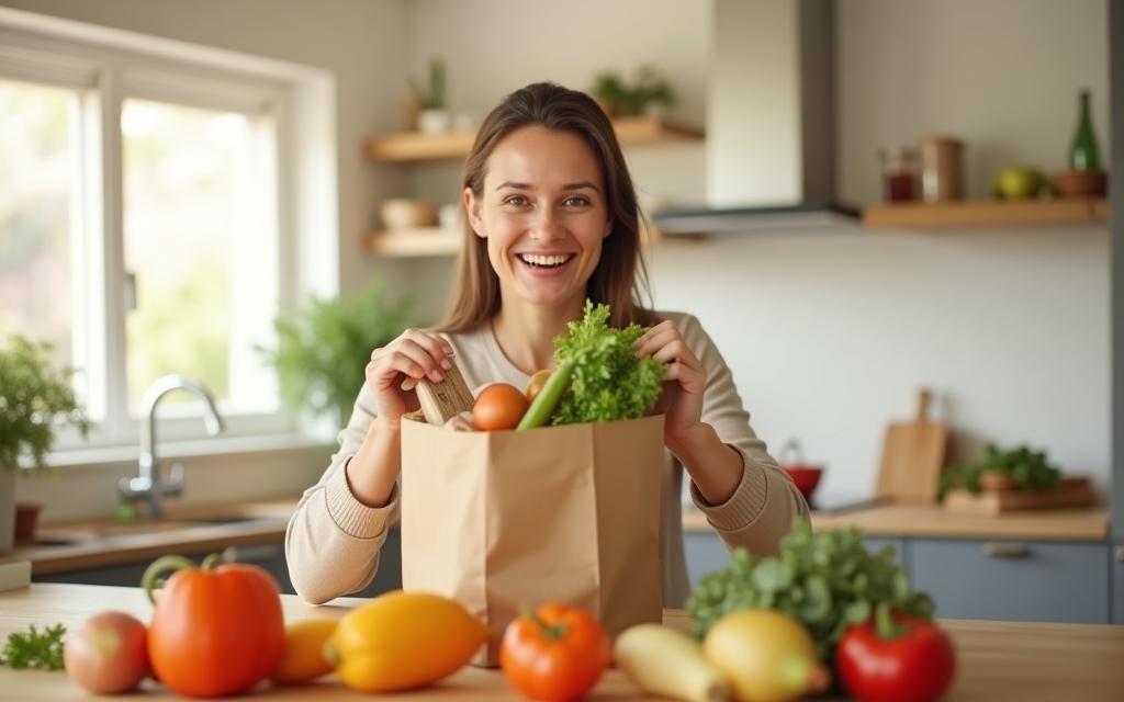 Person unpacking fresh groceries delivered to their home